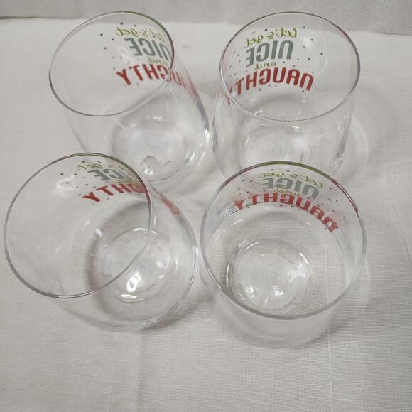 4 Pc Stemless Wine Glass Barware "Let's Get Nice And Naughty" Holiday Seasonal - Picture 12 of 15